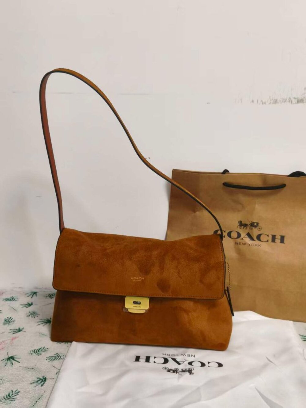 COACH Eliza Suede Flap Shoulder Bag, Brown